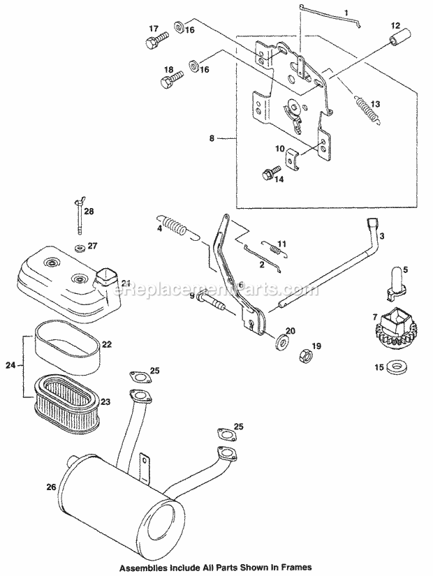 Engine Controls, Air Filter & Muffler (Model Diagram and Parts List for 365L 53CA1D5K100 Cub Cadet Lawn Mower